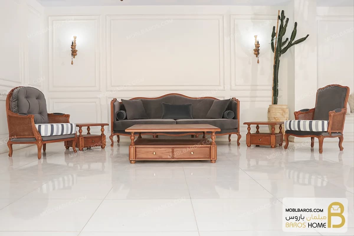 مبل ۸ نفره کلاسیک گندم و مبل چستر نیکا و روما و فرانسوی — تصویر ۴