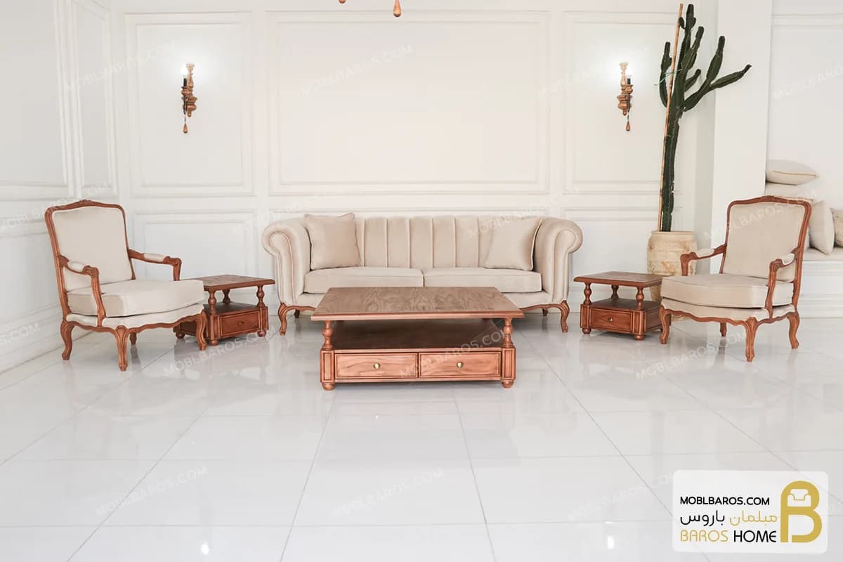 مبلمان ۸ نفره کلاسیک گندم و مبل جورجیا چستر کد ۲ — تصویر ۴