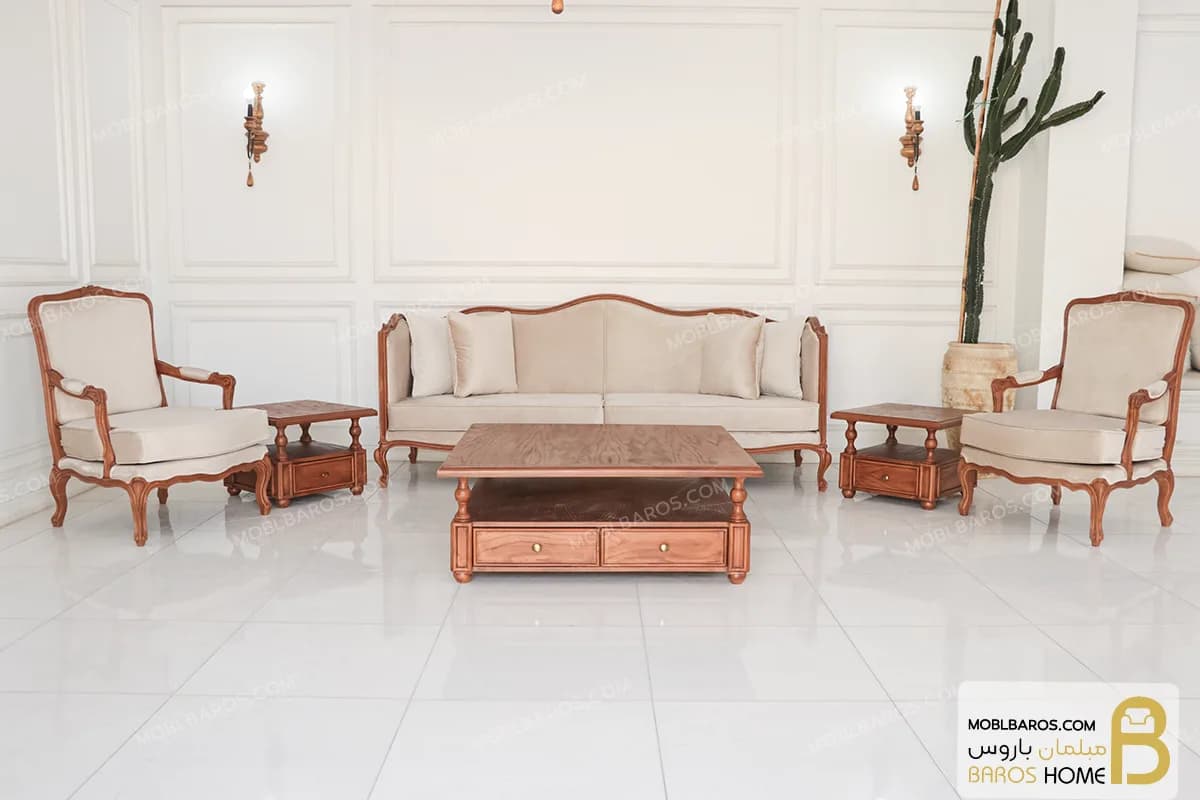 مبلمان ۸ نفره کلاسیک گندم و مبل جورجیا چستر کد ۲