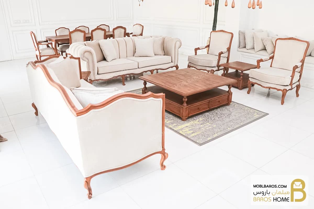مبلمان ۸ نفره کلاسیک گندم و مبل جورجیا چستر کد ۲ — تصویر ۳