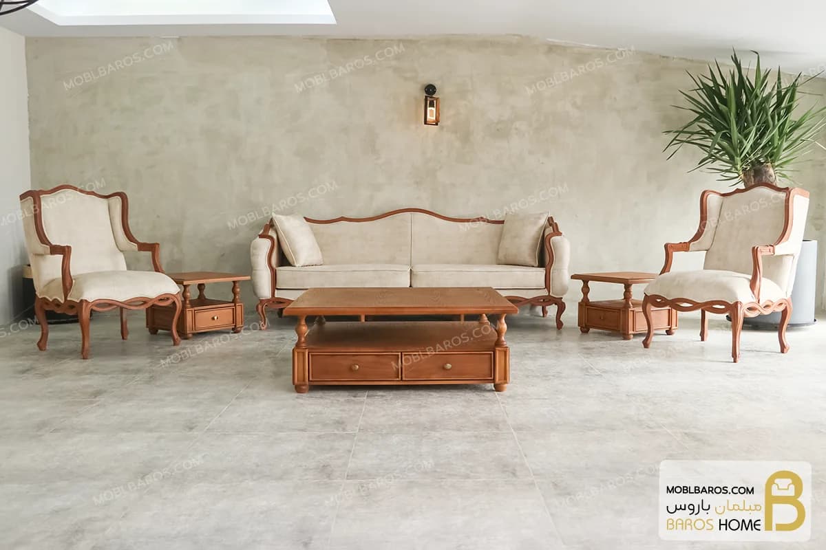 مبل کلاسیک ۷ نفره ابزاری پاسنگ ایتالیایی و تک کویین