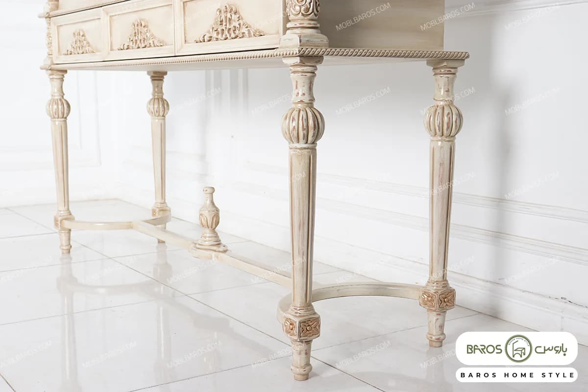 کنسول کلاسیک چوبی منبتی کاجی — تصویر ۶