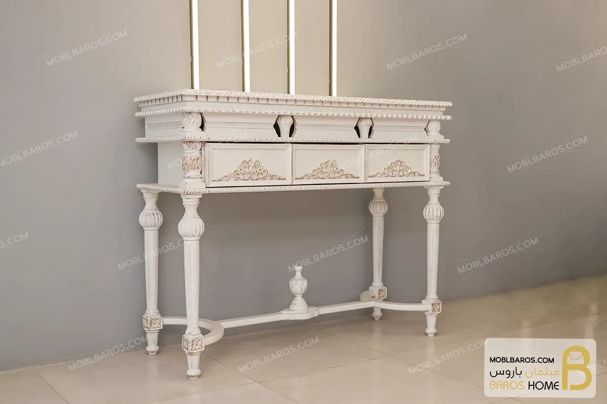 کنسول کلاسیک چوبی منبتی کاجی — تصویر ۲