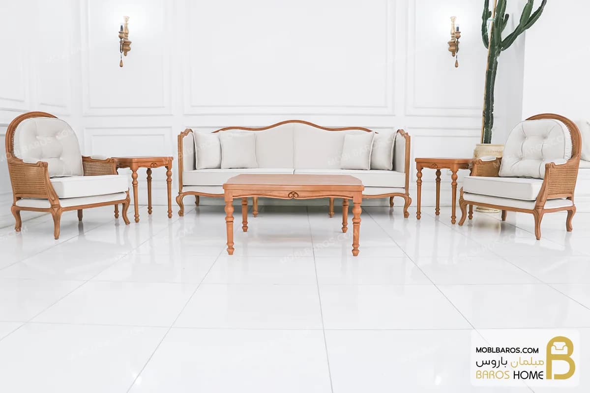 مبل ۸ نفره کلاسیک گندم و مبل تک روما