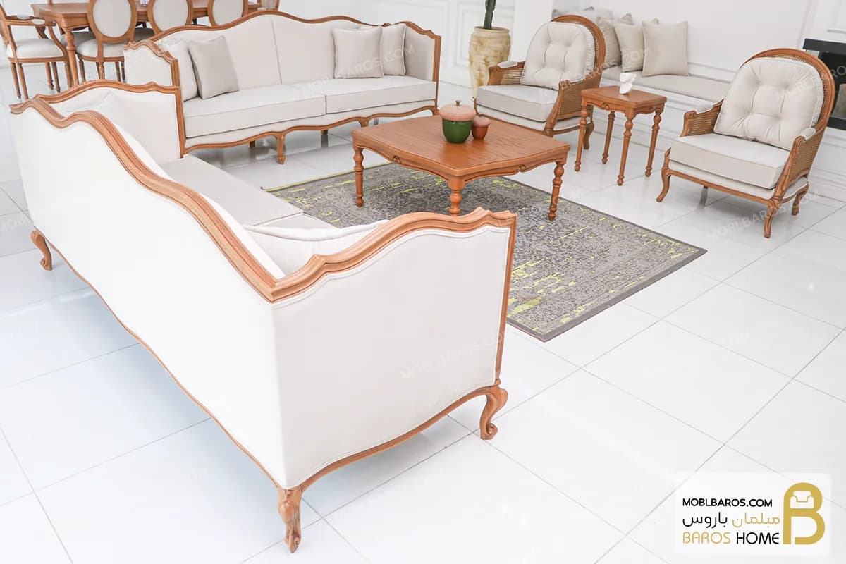 مبل ۸ نفره کلاسیک گندم و مبل تک روما — تصویر ۲