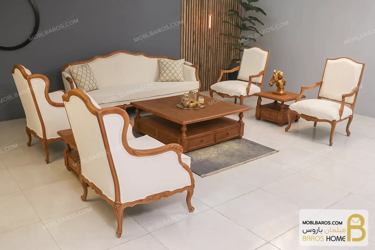 مبل کلاسیک و چوبی ۷ نفره راشل پلاس و مبل رومینا — تصویر ۳
