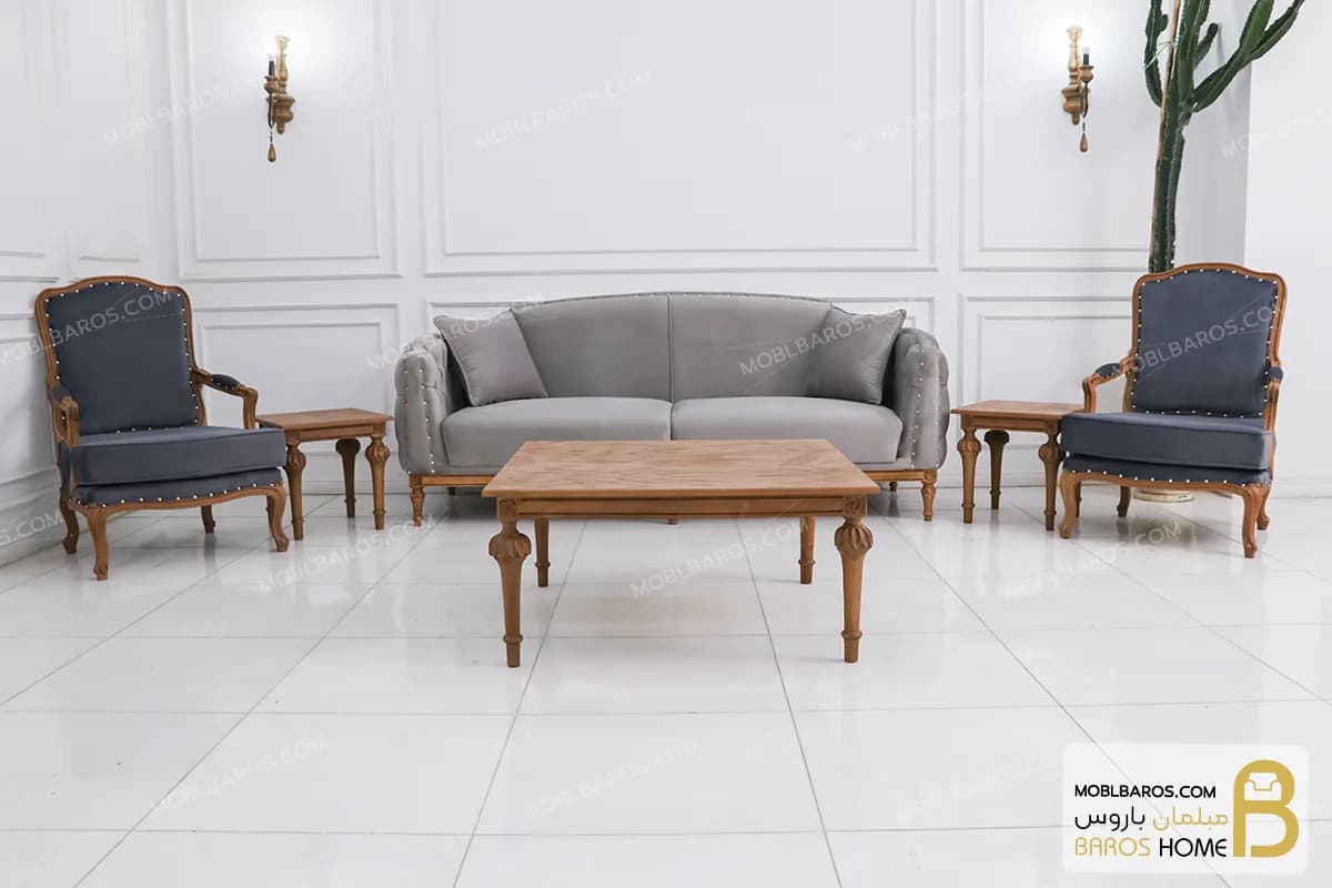 مبل کلاسیک ۸ نفره کاریزما با مبل تکنفره فرانسوی کد ۳