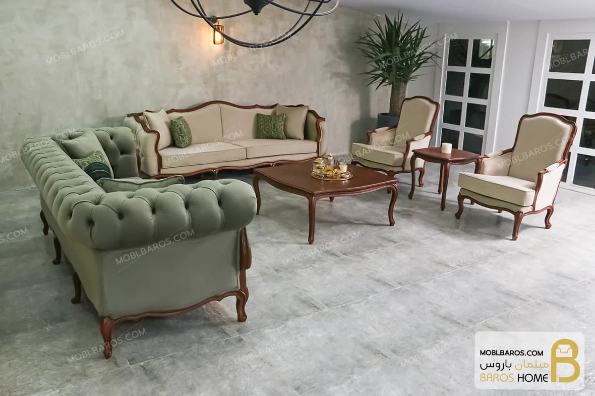 ست مبلمان ترکیبی ابزاری و چستر نیکا و مبل فرانسوی — تصویر ۳
