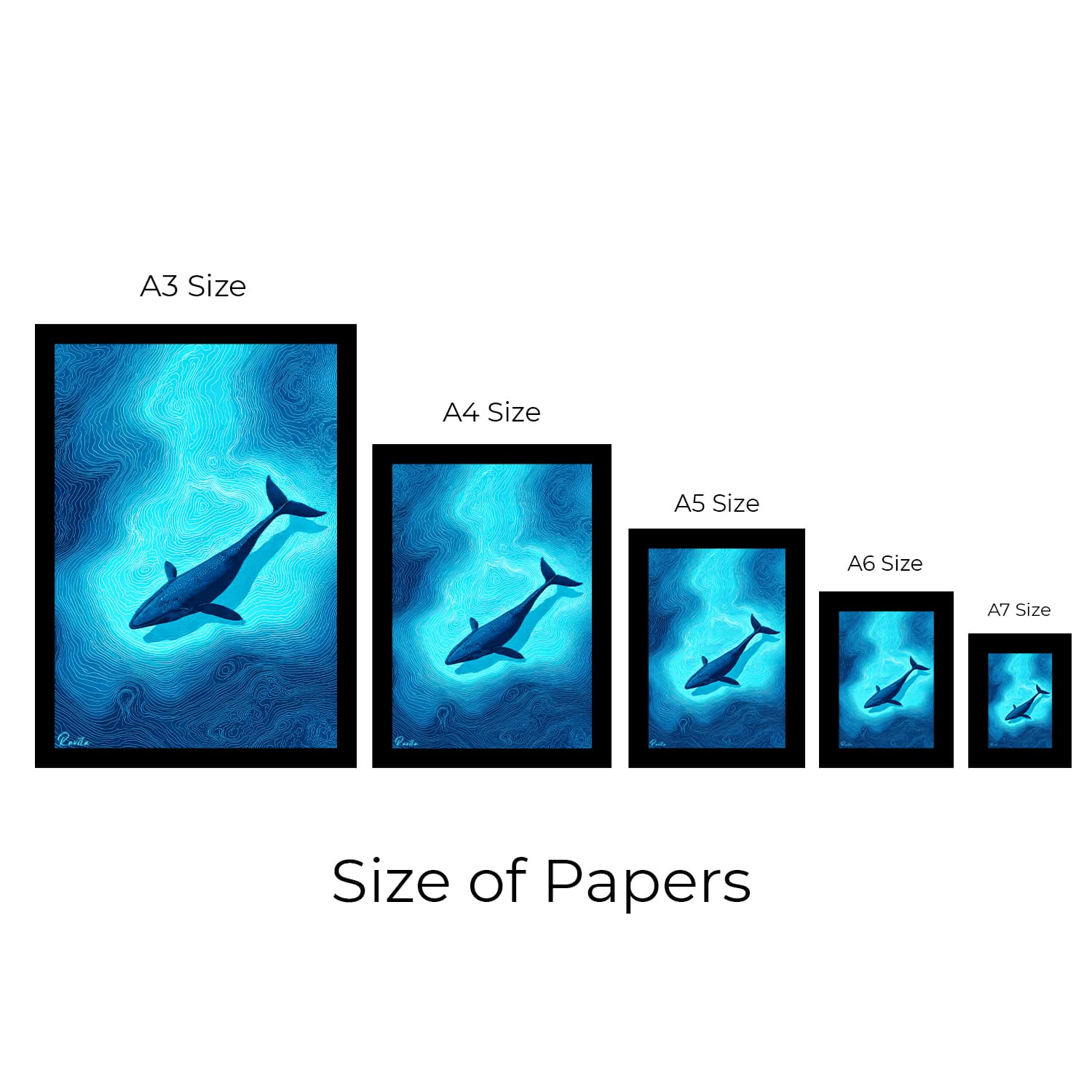 تابلو تکی راویتا طرح نهنگ آبی در اعماق اقیانوس – Blue Whale in the Deep Ocean کد 3961 — تصویر ۴