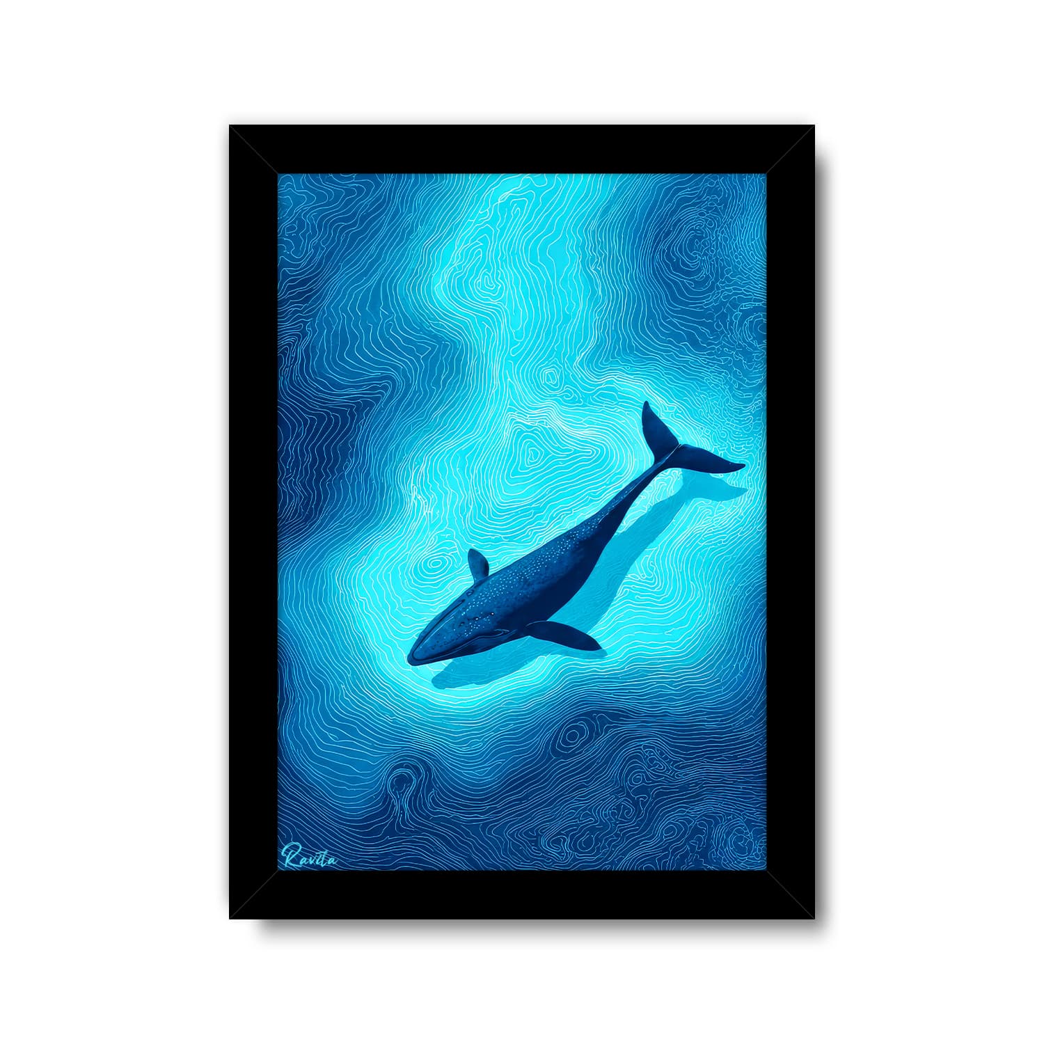 تابلو تکی راویتا طرح نهنگ آبی در اعماق اقیانوس – Blue Whale in the Deep Ocean کد 3961