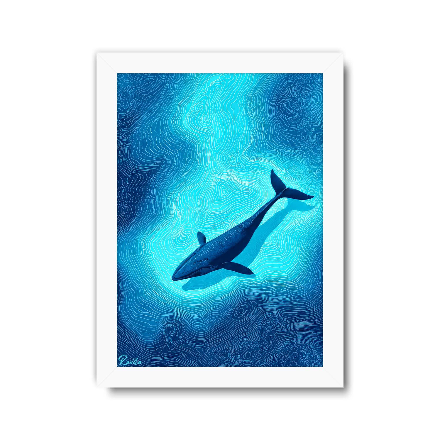 تابلو تکی راویتا طرح نهنگ آبی در اعماق اقیانوس – Blue Whale in the Deep Ocean کد 3961 — تصویر ۳