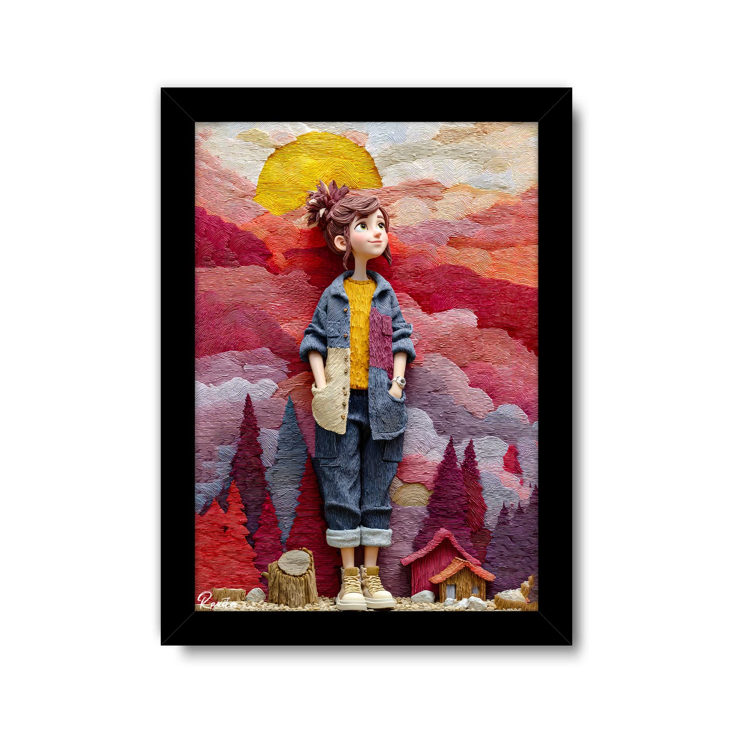 تابلو تکی راویتا طرح دختر در غروب جنگل رنگی – Girl in a Colorful Forest Sunset کد 3955 — تصویر ۳