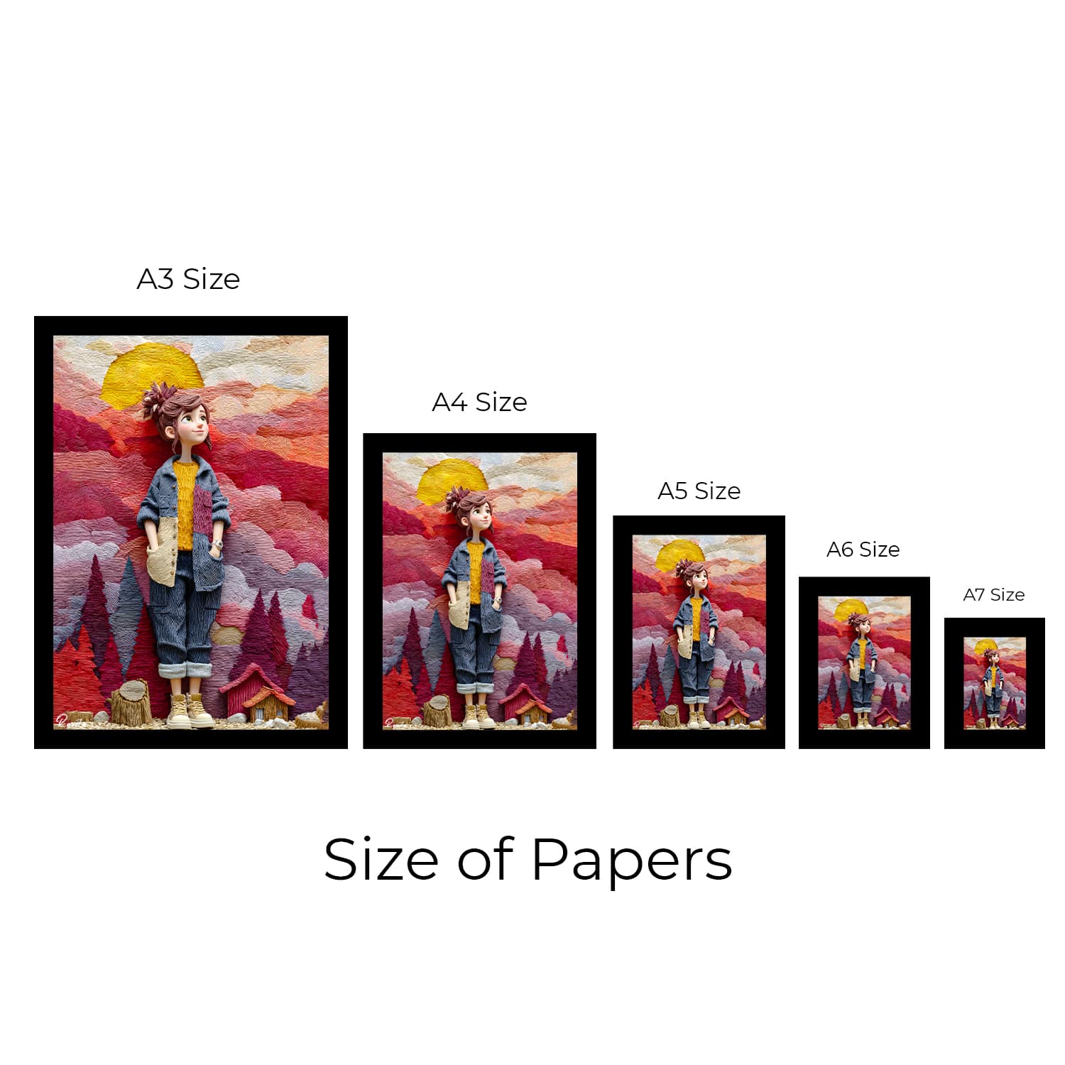 تابلو تکی راویتا طرح دختر در غروب جنگل رنگی – Girl in a Colorful Forest Sunset کد 3955 — تصویر ۴