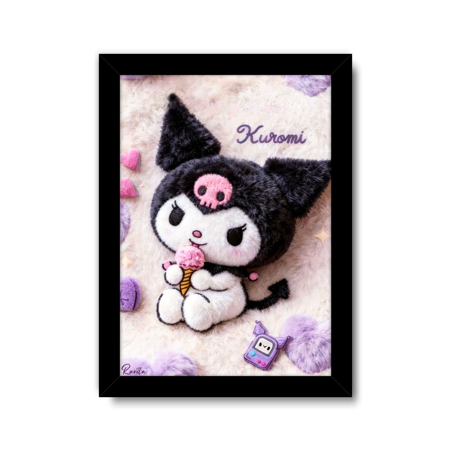 تابلو تکی راویتا طرح کرومی با بستنی – Kuromi with Ice Cream کد 3954