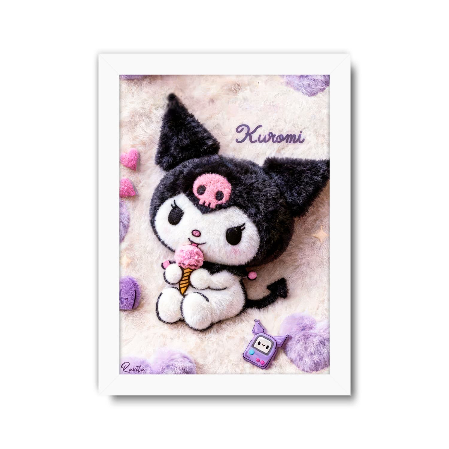 تابلو تکی راویتا طرح کرومی با بستنی – Kuromi with Ice Cream کد 3954 — تصویر ۳