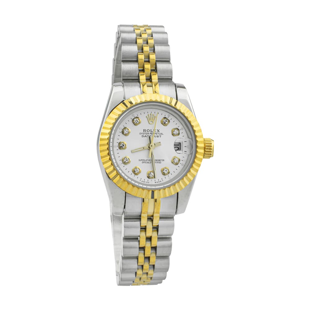 ساعت مچی زنانه استیل برند ROLEX های کپی با رنگ نقره ای-طلایی