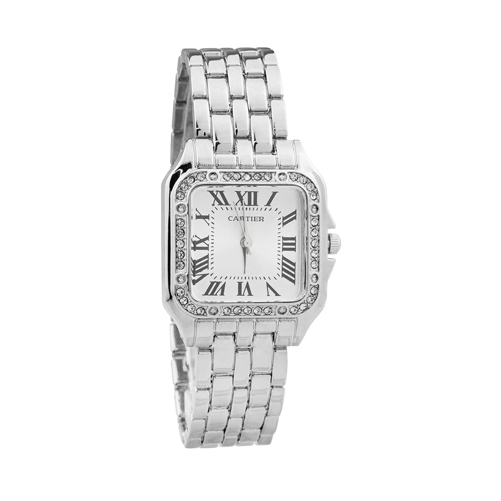 ساعت مچی زنانه تیتانیوم طرح برند CARTIER صفحه مربع نقره ای