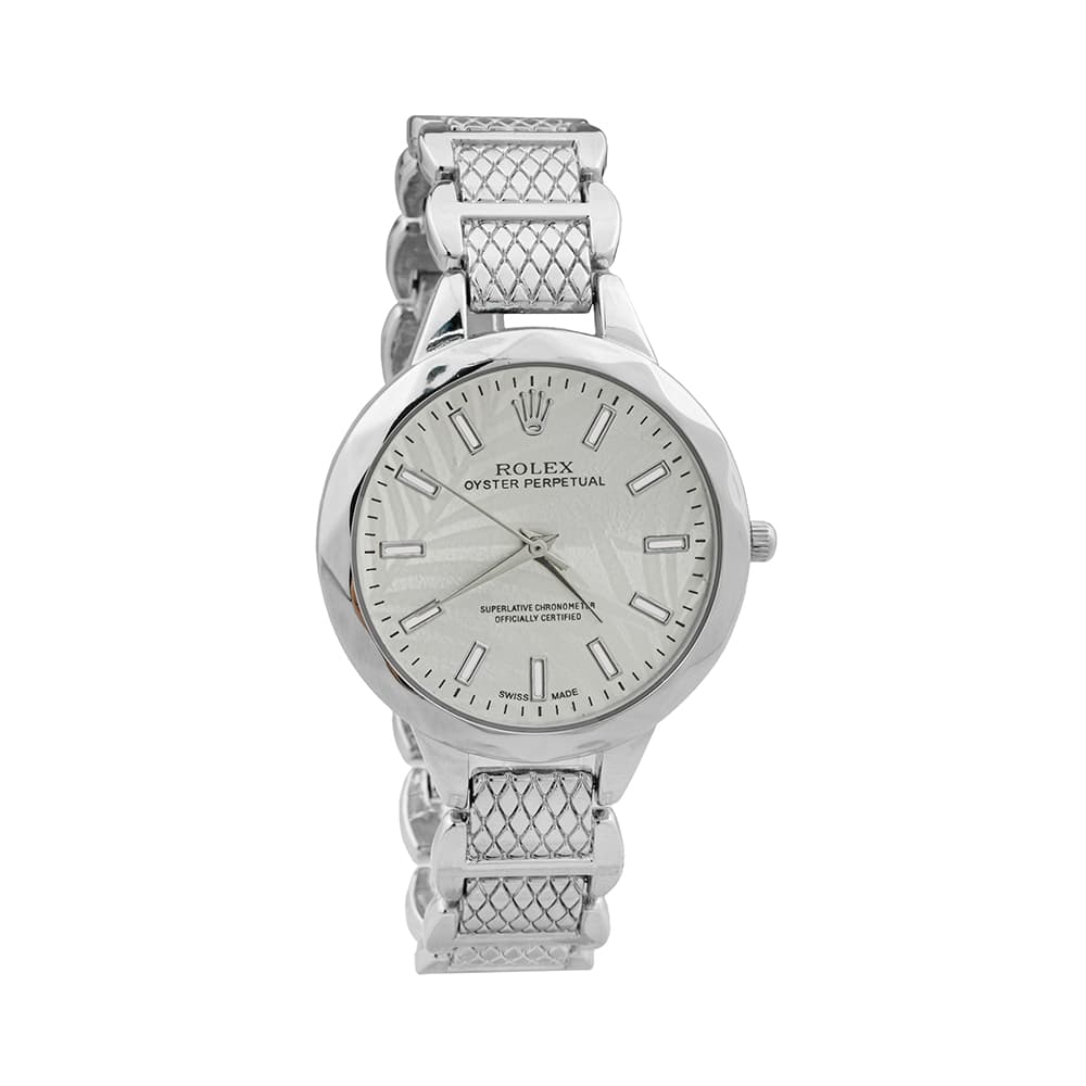ساعت مچی زنانه تیتانیوم طرح برند ROLEX صفحه گرد نقره ای