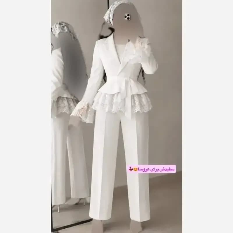 کت و شلوار عروسکی دانتل جنس مازراتی اعلا قد کت 70 و شلوار 100 سایز 36 تا 46 — تصویر ۲
