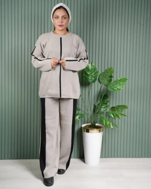 ست زنانه بلوز شلوار بافت خاکی فر (36 تا 48) 407891