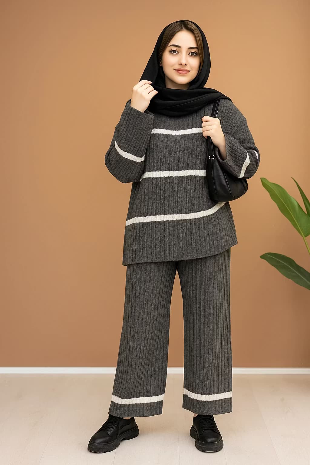 شلوار تک بافت ذغالی A402101