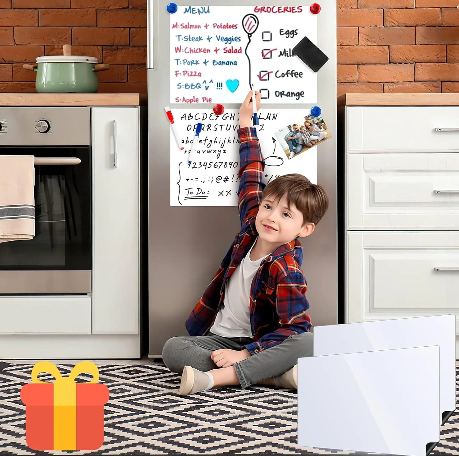 تخته وایت برد هوم اند فریج مدل 10 سایز 43×28 سانتیمتر به همراه مگنت و ماژیک و تخته پاک کن مجموعه 10 عددی — تصویر ۴