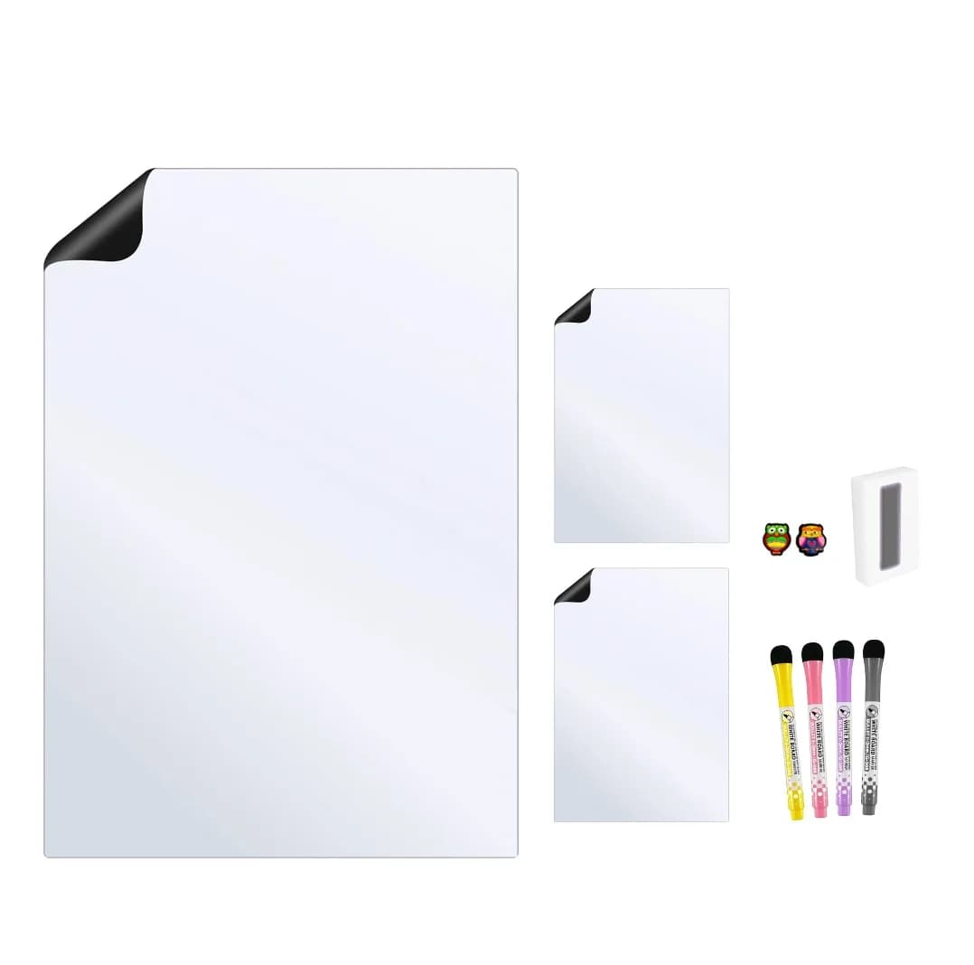 تخته وایت برد هوم اند فریج مدل 10 سایز 43×28 سانتیمتر به همراه مگنت و ماژیک و تخته پاک کن مجموعه 10 عددی