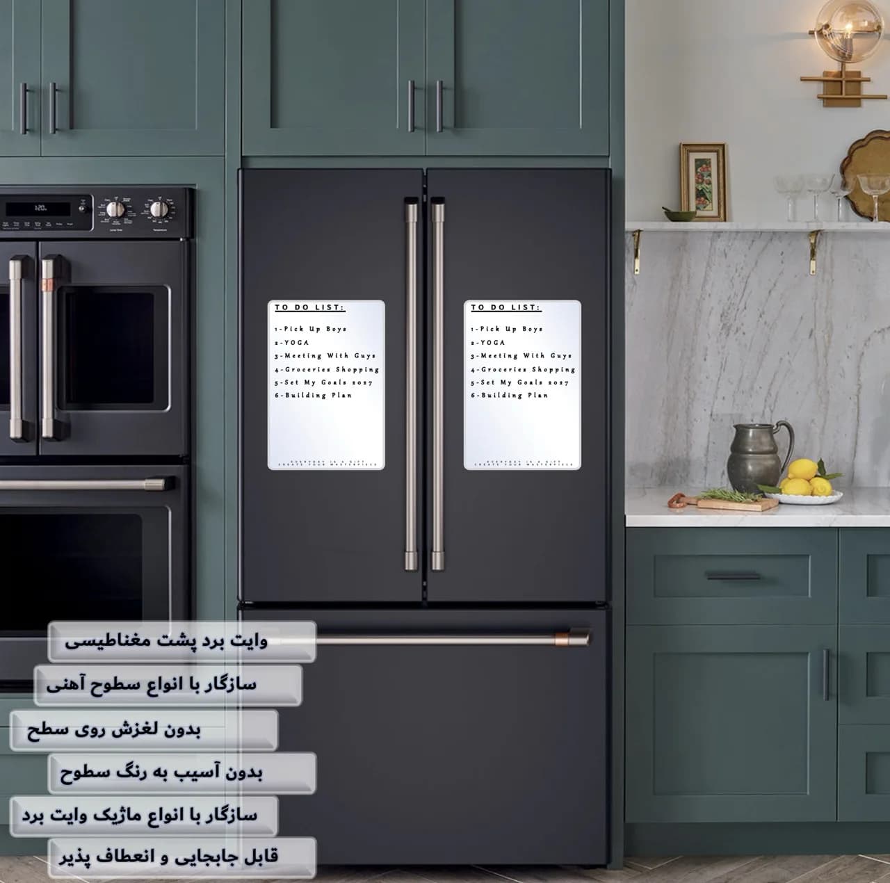 تخته وایت‌برد هوم اند فریج مدل TWIN H&F سایز 50×32 سانتی‌متر به همراه ماژیک و مگنت مجموعه 10 عددی — تصویر ۵