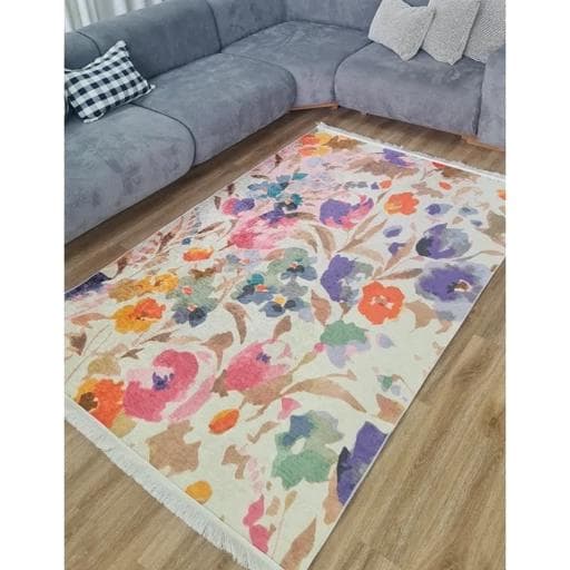 فرشینه | فرش چاپی برند حسن نیا چاپی هازان ترک طرح گل M101 (پس کرایه)