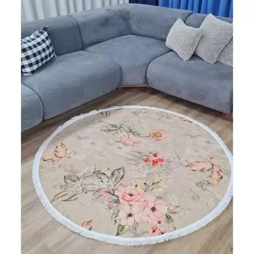 فرشینه | فرش چاپی برند حسن نیا چاپی هازان ترک دایره طرح گلM207 (پس کرایه)