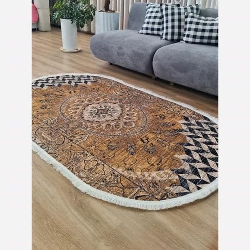فرشینه | فرش چاپی برند حسن نیا چاپی بیضی مدرن هازان ترک h482 (پس کرایه) — تصویر ۴