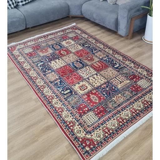 فرشینه | فرش چاپی برند حسن نیا چاپی هازان ترک طرح چهارخونه سنتی 024 (پس کرایه)
