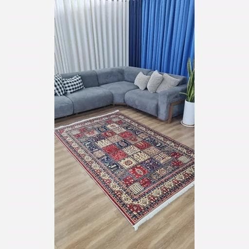 فرشینه | فرش چاپی برند حسن نیا چاپی هازان ترک طرح چهارخونه سنتی 024 (پس کرایه) — تصویر ۷