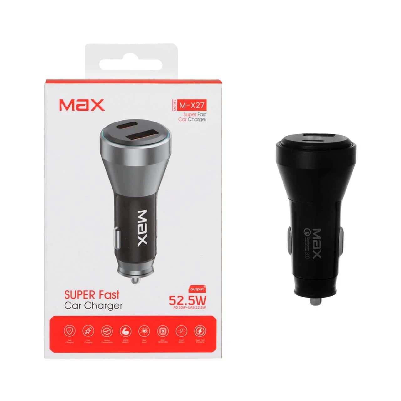 شارژر فندکی PD و فست دو پورت Max مدل M-X27 52.5W – مشکی – MMX — تصویر ۵