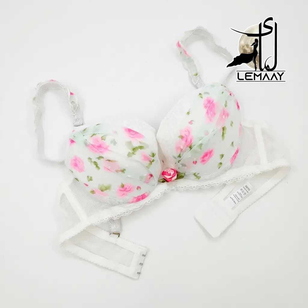 ست شورت و سوتین توری اسفنجی فنردار سفید گل دار (عروس)