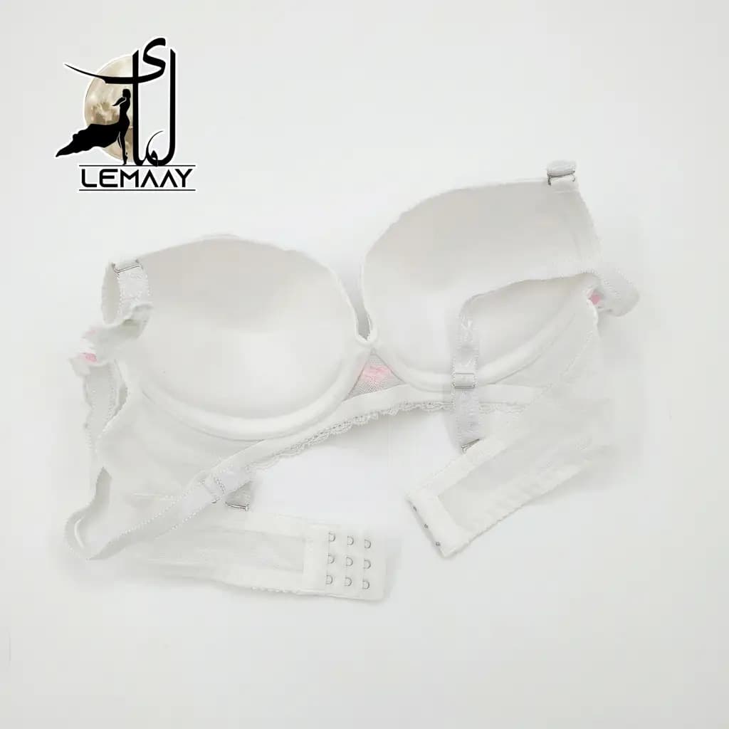 ست شورت و سوتین توری اسفنجی فنردار سفید گل دار (عروس) — تصویر ۵