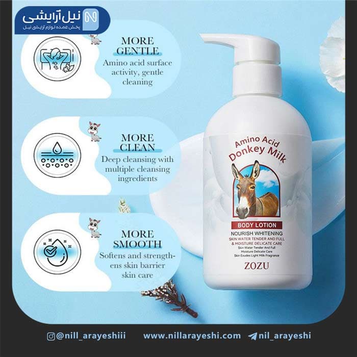 لوسیون بدن پمپی شیر الاغ زوزو کد zozu62388 — تصویر ۲