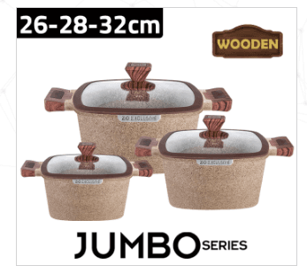 سرویس قابلمه زیو مربعی طرح جامبو 6 پارچه 8350 سایز 32 / zio z-8350-32 jumbo series — تصویر ۲
