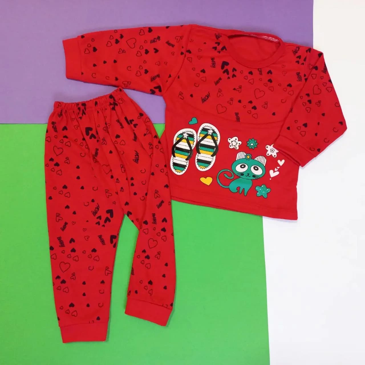 بلوز شلوار طرح گربه و قلب در 4 رنگ سایز 2،3 — تصویر ۵