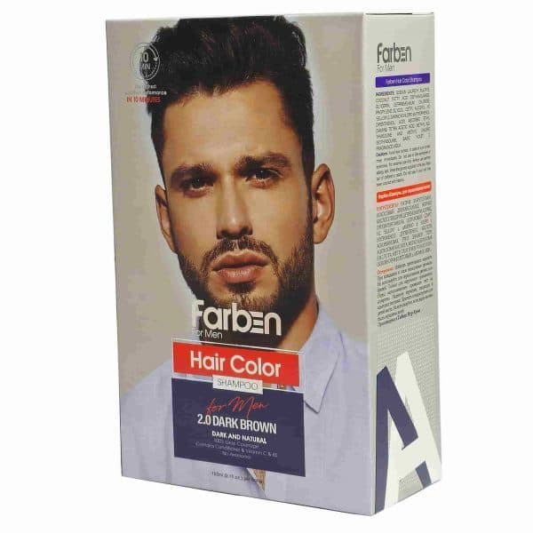 شامپو رنگ فاربن گیاهی اقایان 2.0 قهوه ای کاملا طبیعی / Farben Dark Brown Hair Color Shampoo — تصویر ۲