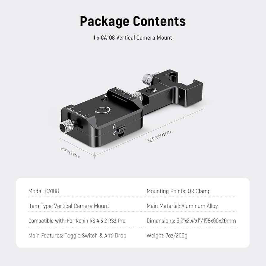 ورتیکال مانت ارتقا یافته دوربین و رونین نیور | Upgraded Vertical and Horizontal Camera Mount Compatible with DJI RS 4 3 2 Pro | CA108 — تصویر ۵