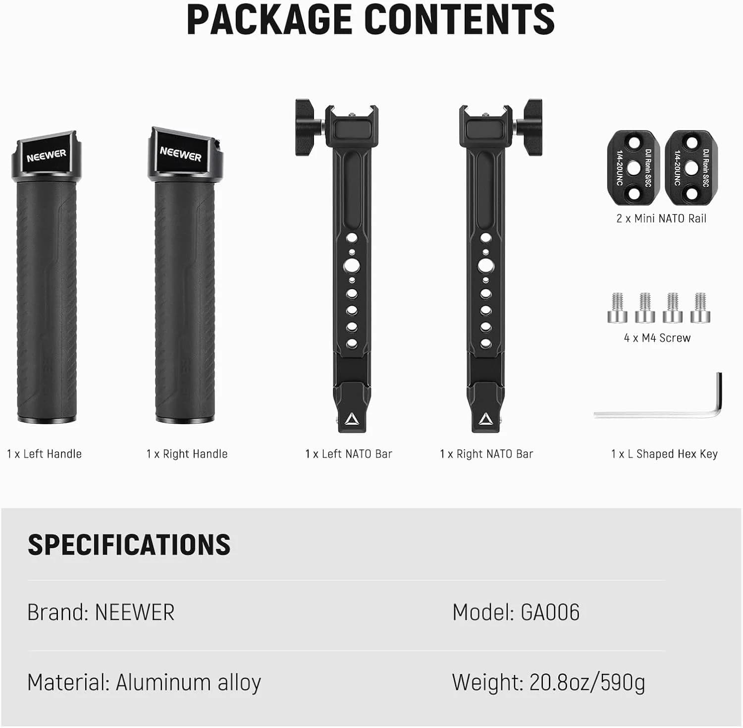 دسته دوتایی گیمبال رونین نیور | NEEWER GA006 Dual Handgrip for DJI RONIN S/SC/RS 2/RSC 2/RS 3/RS 3 PRO — تصویر ۳