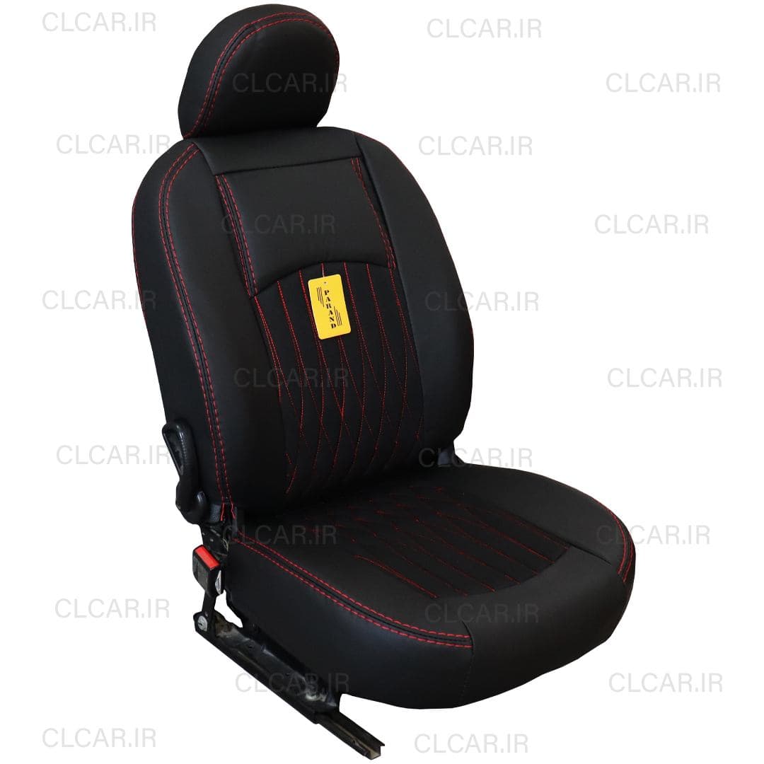 روکش صندلی پراید 132 طرح بوگاتی دوخت سفید چرم وسط پارچه (سفارشی) کد P2BuDW — تصویر ۳