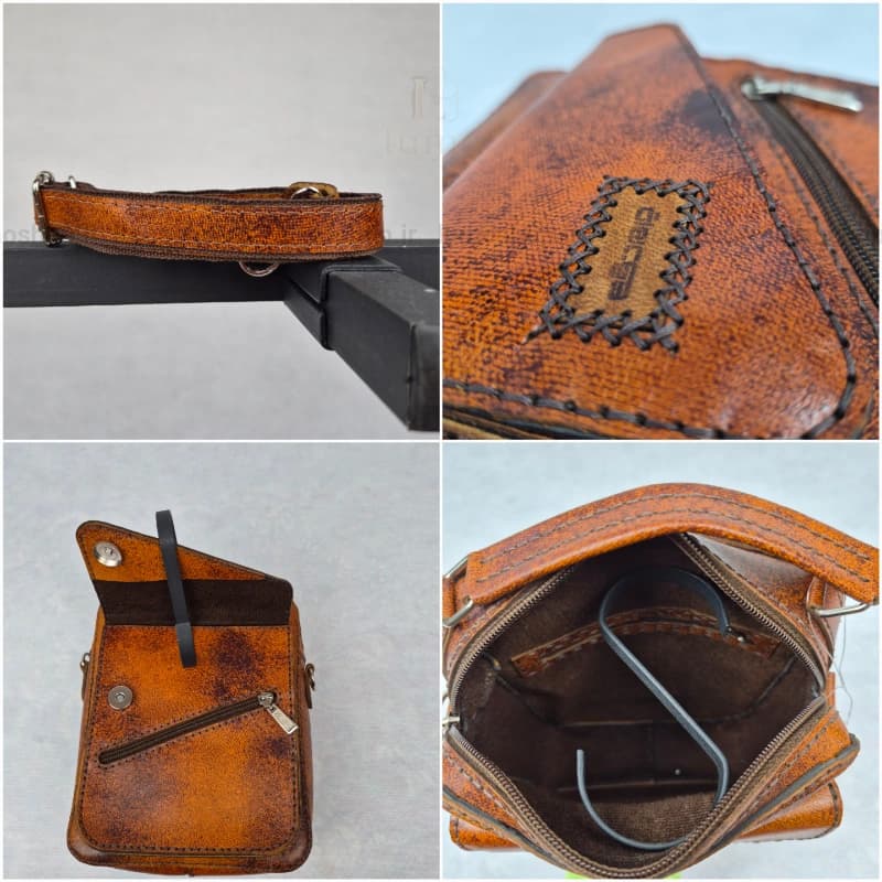 کیف دوشی چرم طبیعی (چرم شتر، جیب‌های متعدد، ابعاد 22 در 18) — تصویر ۲