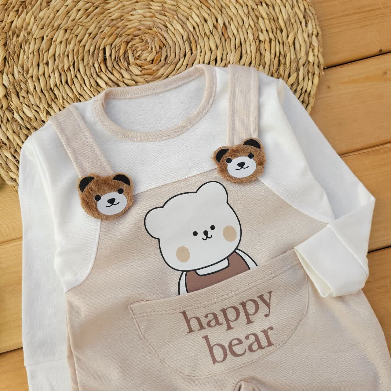 سرهمی کلاه دار ساسبندی Happy Bear کرم نیلوفر — تصویر ۲