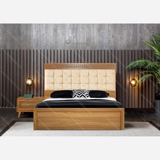 تخت خواب دونفره همراه با میز پایتختی F894 مبلمان فرنا مدل 1141905