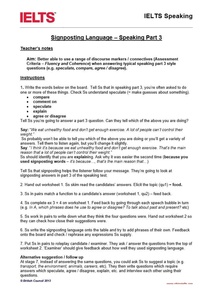 کتاب Signposting Language for Speaking Part 3 (عبارات راهنما برای اسپیکینگ پارت ۳) نسخه انگلیسی PDF