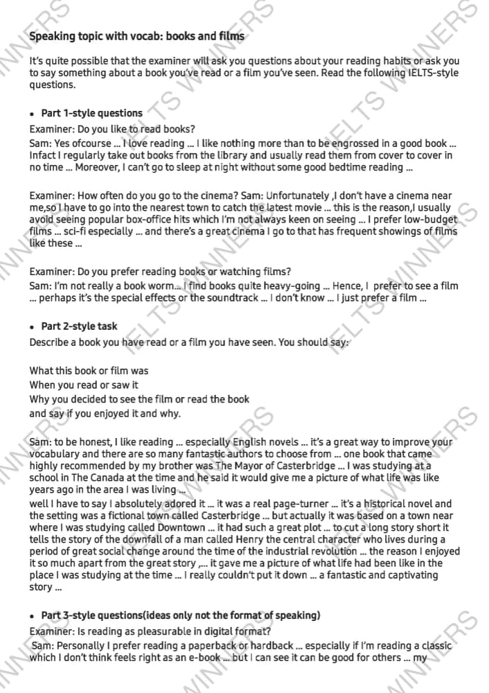 کتاب Speaking Topic: Books and Films with Vocabulary (موضوع اسپیکینگ کتاب‌ها و فیلم‌ها همراه واژگان) نسخه انگلیسی PDF