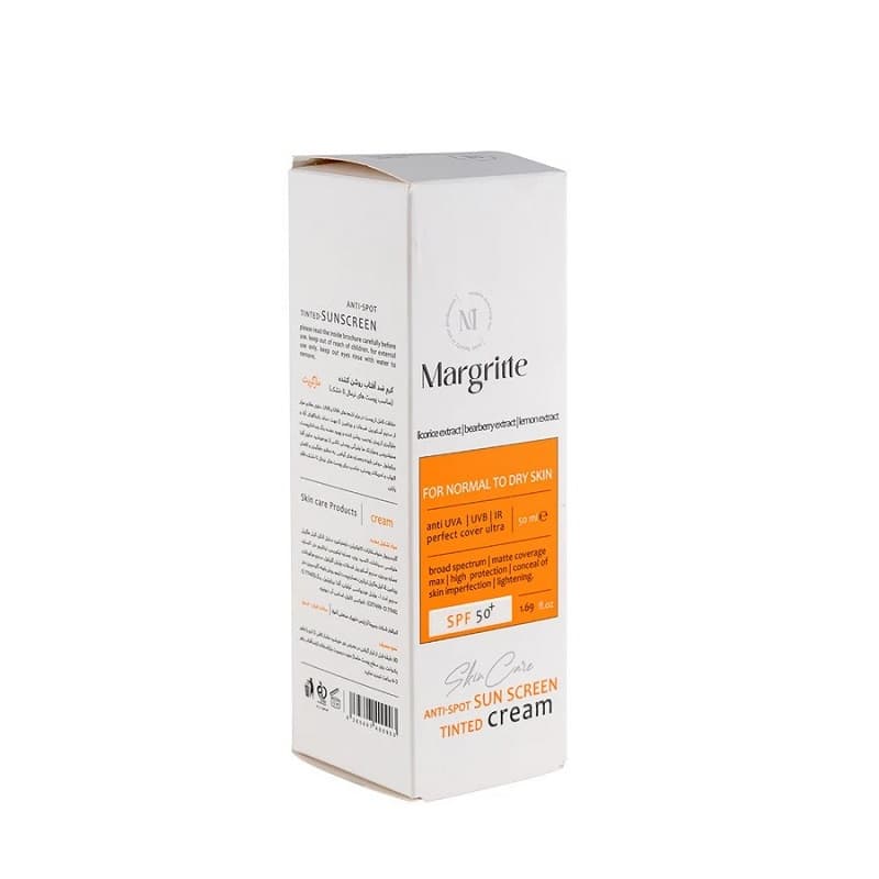 کرم ضد آفتاب بژ طبیعی مارگریت مناسب پوست خشک spf50 حجم 50mL