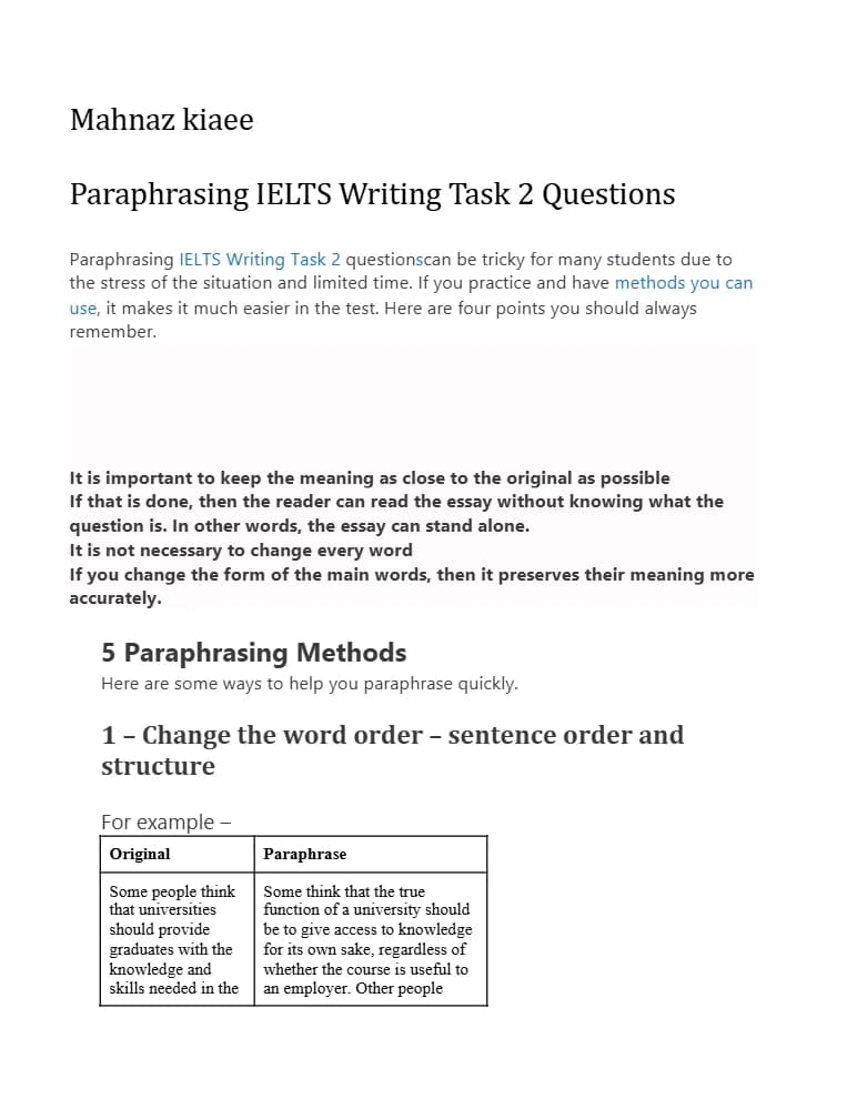 کتاب Paraphrasing for IELTS Writing Task 2 (پارافریز برای رایتینگ تسک ۲ آیلتس) نسخه انگلیسی PDF